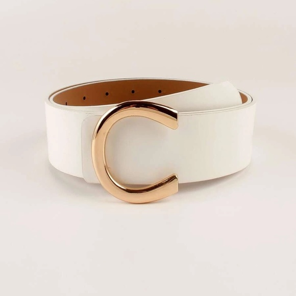 BellanBlue Accessories - Vegan Leather Wide belt dress gold Tone Minimalist